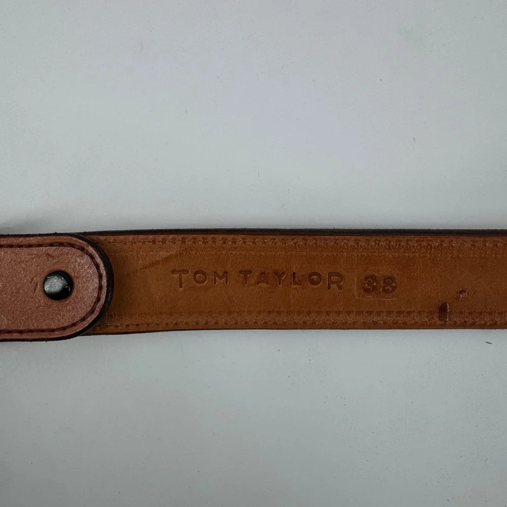 Tom Taylor Mens Brown Tooled Leather Belt Size 38 Silver Gold Semi Truck Buckle